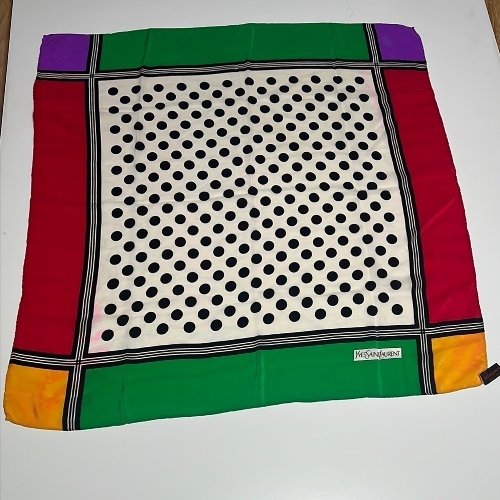 Yves Saint Laurent YSL Vintage 30โ Color Block Silk Scarf with Rolled Edges